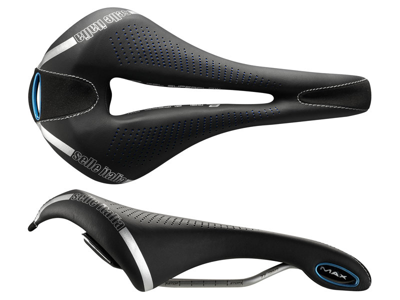 Selle ITALIA Siodło ITALIA MAX FLITE E-BIKE GEL SUPERFLOW L (id match - L3) TI 316 Tube 7, fibra-tek - Mokka, 320g czarno-niebieski (NEW) A-SIT-024H901IKC001