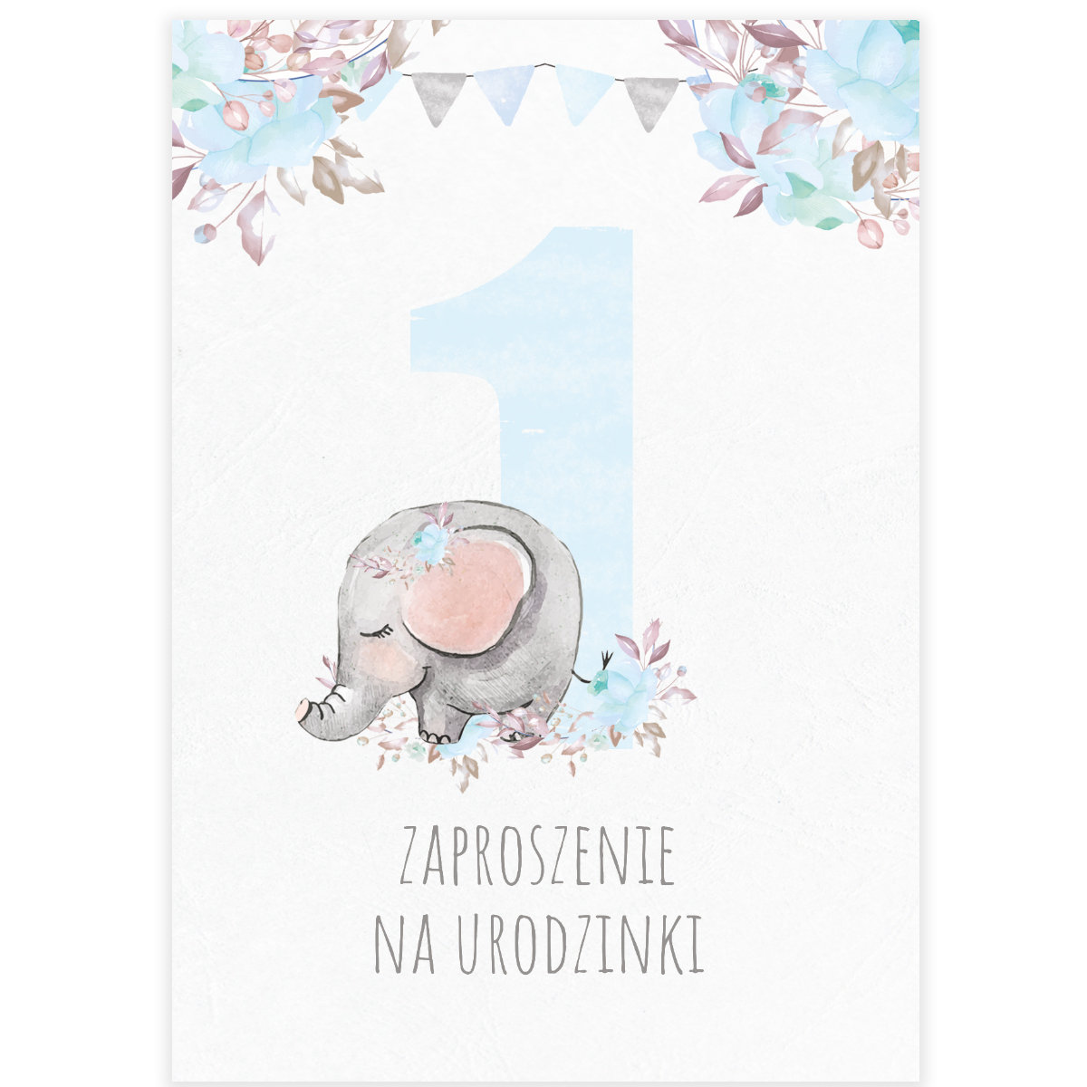 Zaproszenia urodzinowe, 1 roczek Słonik
