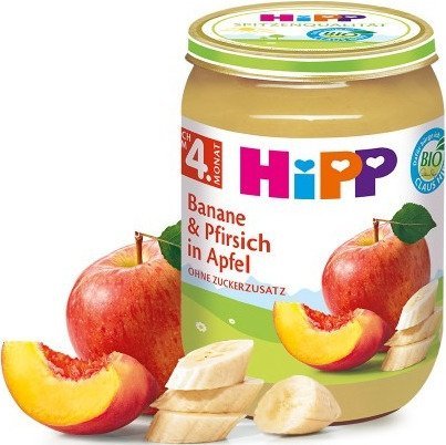 HiPP, Bio, deserek z brzoskwiń bananów i jabłek, 190 g