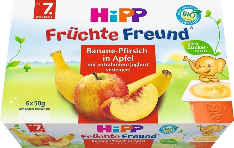 HiPP, Bio, deserek z jabłek bananów brzoskwiń jogurtu, 6x50 g