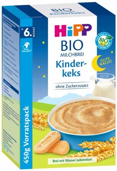 HiPP, Bio, mleczna kaszka na noc biszkopt i wanilia, 2x225 g