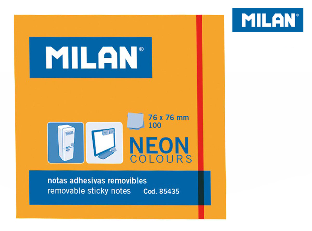 Karteczki neonowe Milan 76x76 mm pomarańczowe 80 sztuk