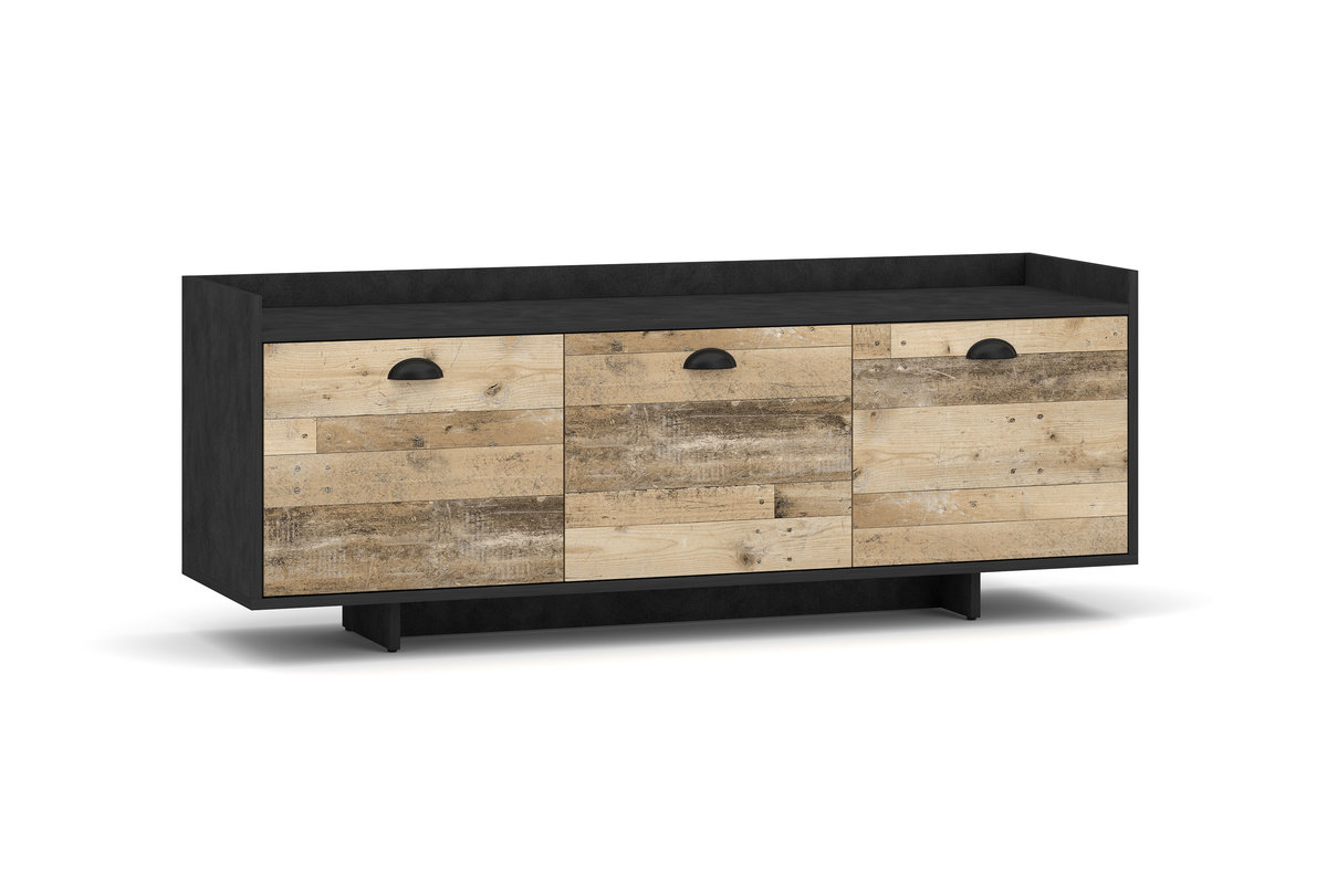 Vivaldi meble Szafka RTV ze schowkami Cup 140 cm czarna mat/stare drewno V-N20-147