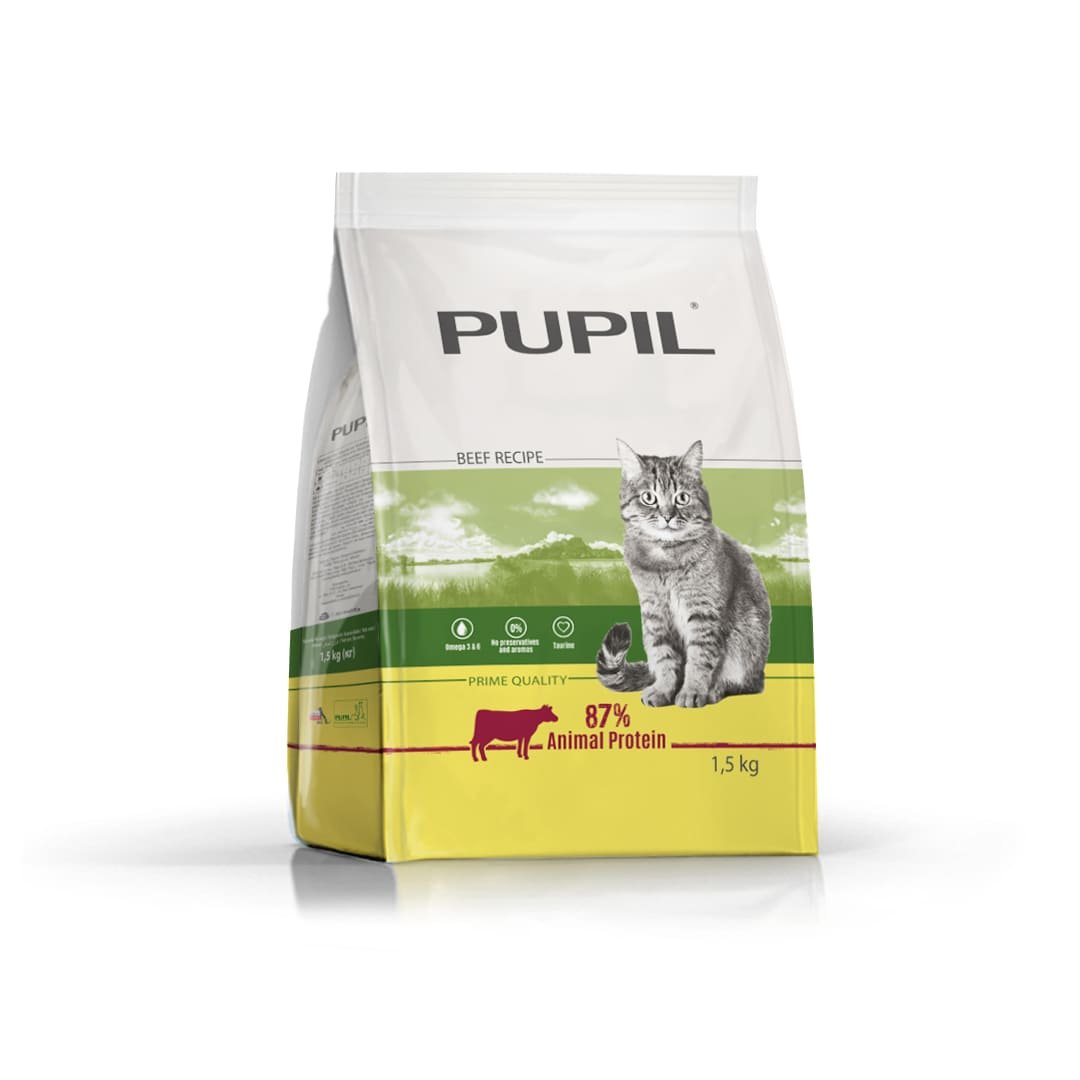 Karma sucha dla kota PUPIL Prime Quality bogata w wołowinę z warzywami 1,5 kg