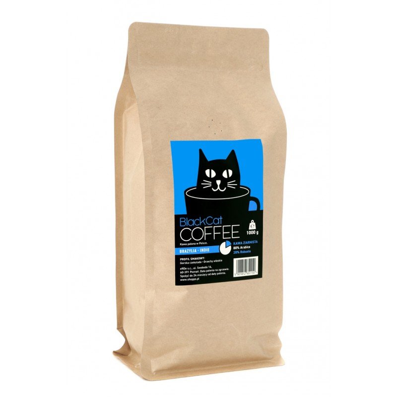 Black Cat Black Cat Kawa ziarnista 80% arabika 20% robusta 1000g + Maseczka