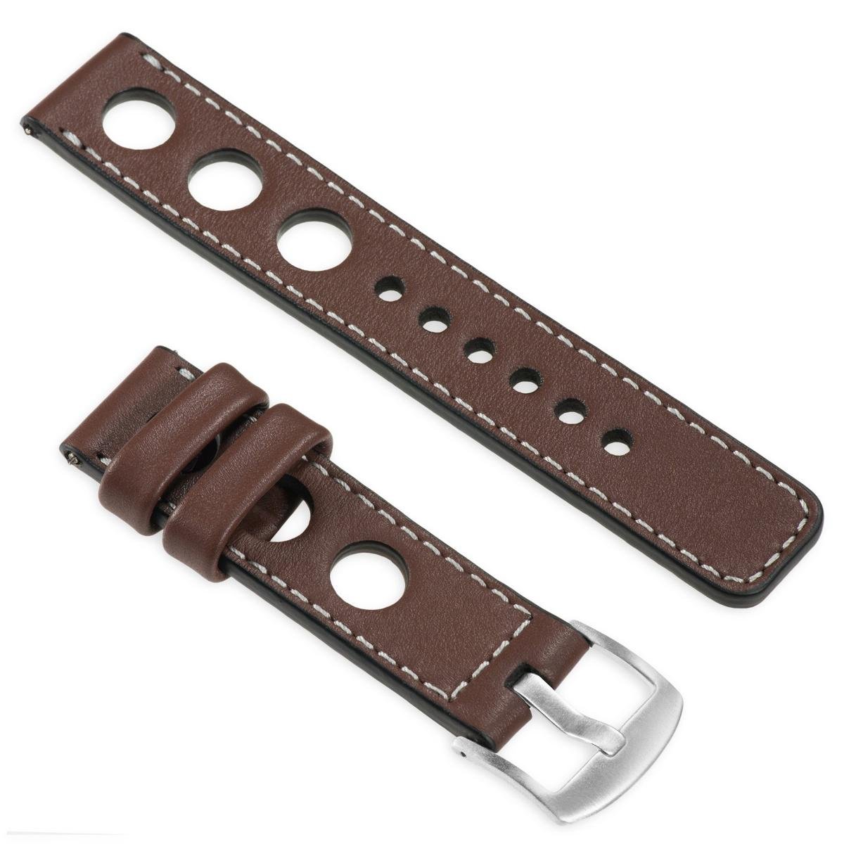 moVear uBand R1 18mm Skórzany pasek do zegarka / smartwatcha | Brązowy ze srebrnym przeszyciem, rozmiar M/L