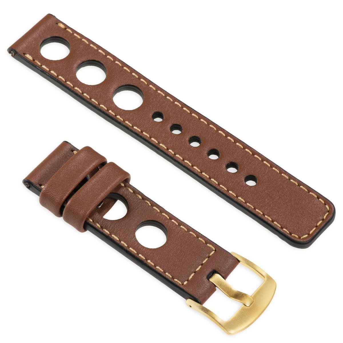 moVear uBand R1 18mm Skórzany pasek do zegarka / smartwatcha | Brązowy ze złotym przeszyciem, rozmiar M/L