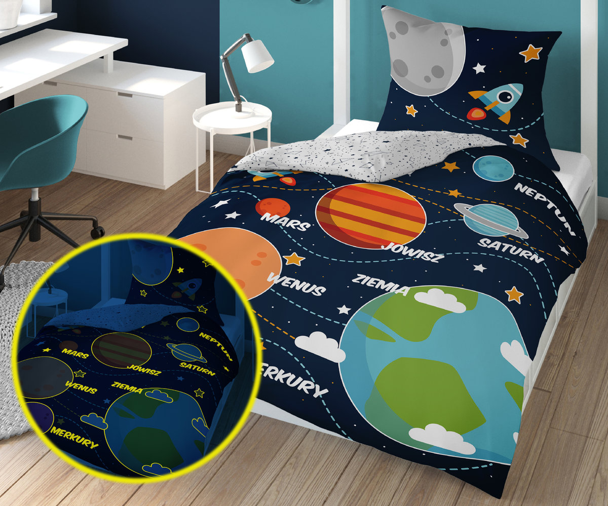 Detexpol Pościel bawełniana świecąca w ciemności 160x200 Planety Fluo Kosmos 2826_20200626142936