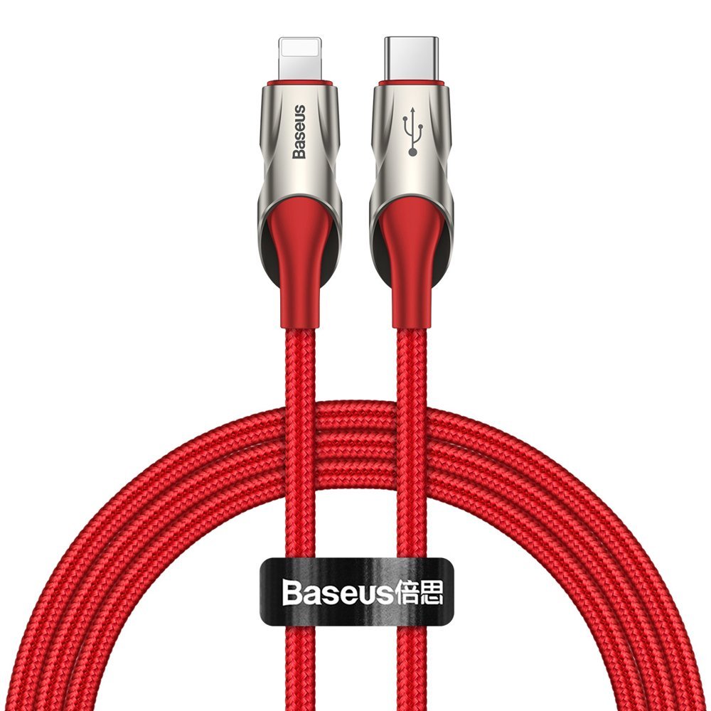Baseus Kabel USB  Baseus wytrzymały podświetlany nylonowy kabel przewód USB Lightning Power Delivery 18 W 1 m 480 Mbps z diodą LED czerwony CATLYY-09 59808-uniw