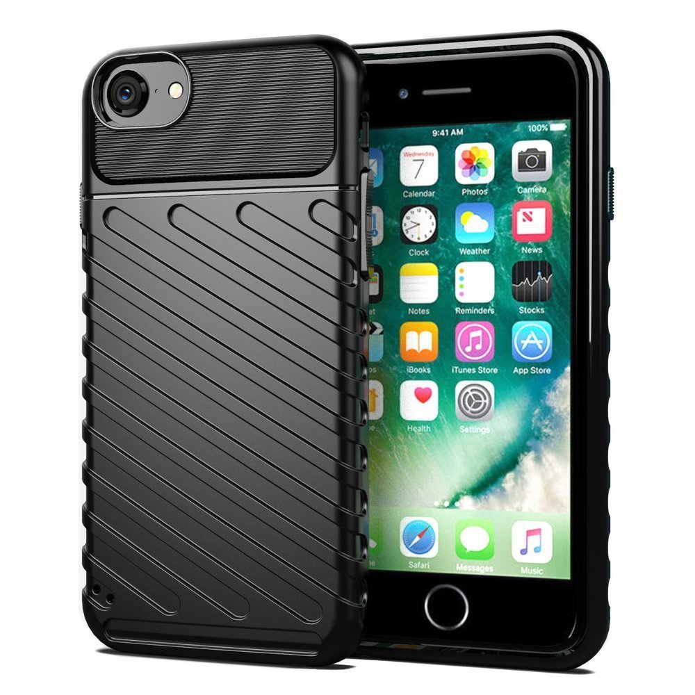 Hurtel Thunder Case elastyczne pancerne etui pokrowiec iPhone SE 2020 / iPhone 8 / iPhone 7 czarny - Czarny