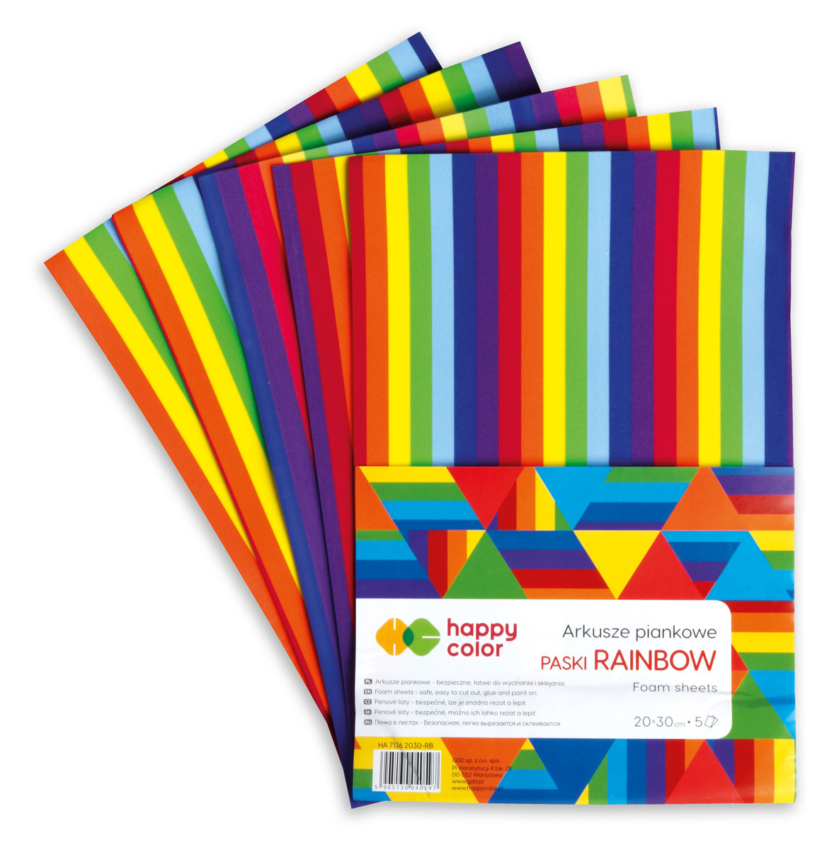 Фото - Творчість і рукоділля Arkusze piankowe Happy Color A4/5 arkuszy - Paski Rainbow (HA 7136 2030-RB