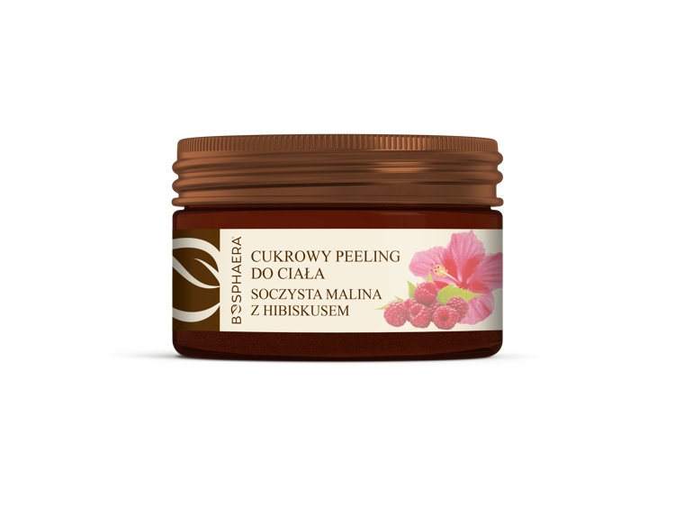 BOSPHAERA BOSPHAERA Cukrowy peeling do ciała Soczysta malina z hibiskusem 200 g Do każdego rodzaju skóry