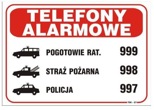 Tabliczka 25*17.5CM TELEFONY ALARMOWE