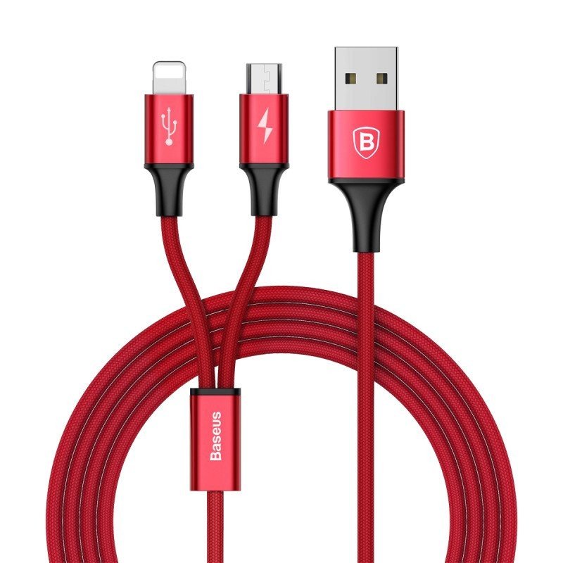 BASEUS przewód zasilający do microUSB Rapid 2w1 Lightning 3A/1,2 m CAML SU09 czerwony # Wpisz kod MDC5PL24 i uzyskaj dodatkowe 25 % rabatu na ten produkt promocja do 17.05.2020