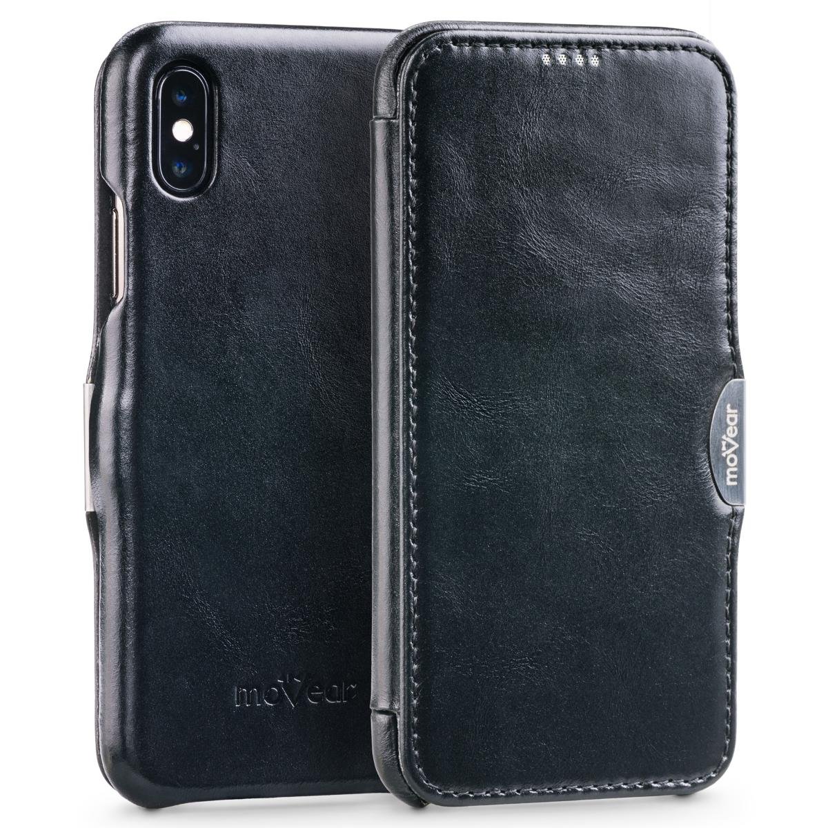 moVear Etui flipSide C (skóra) + Szkło Hartowane 2.5D caseFriendly | Zestaw do iPhone X/Xs A0IPXS0CIBKVBK