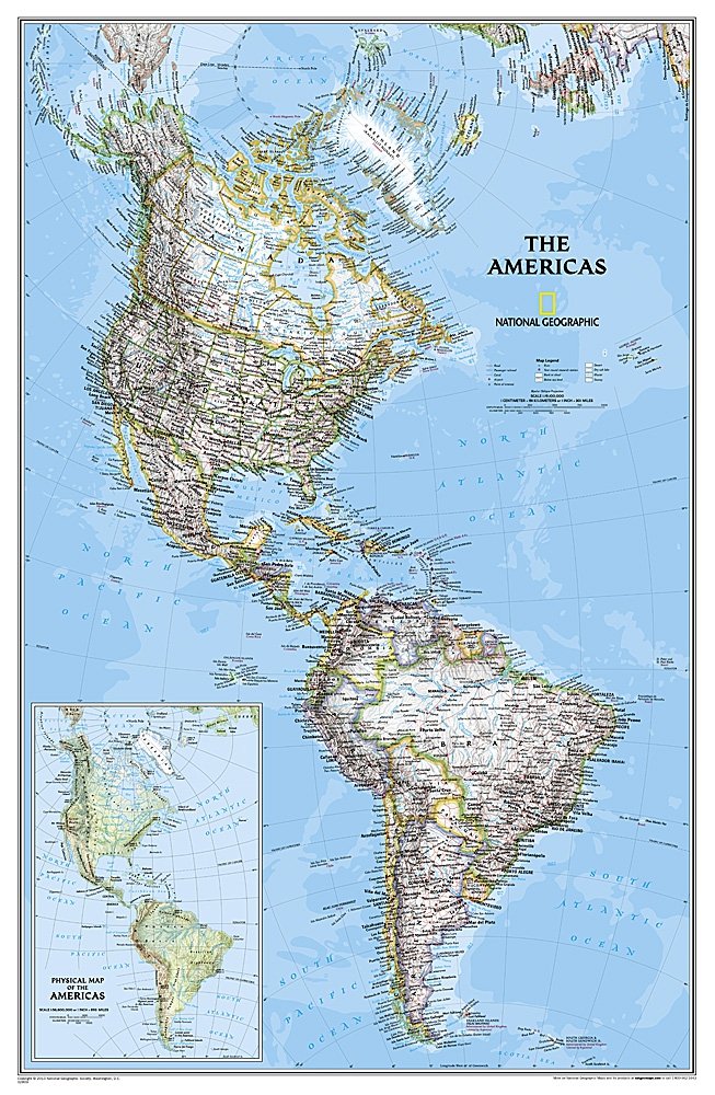 Ameryka Północna i Południowa Classic polityczna mapa ścienna, 1:19 100 000 National Geographic