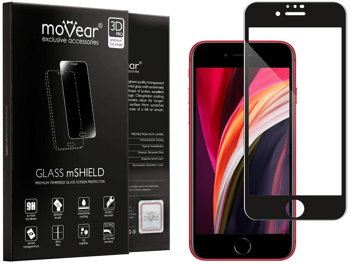 movear Szkło Hartowane 3D PRO na Apple iPhone SE 2020 na Cały Ekran, 9H GLASS mSHIELD Czarny