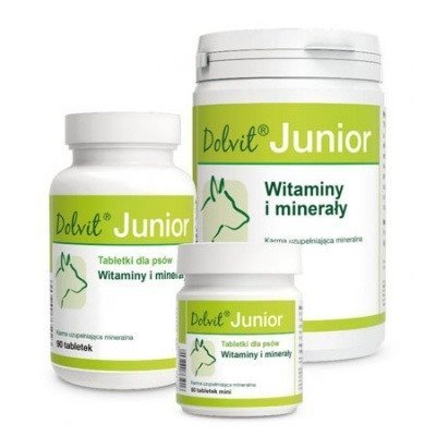 Dolfos Junior - preparat mineralno - witaminowy dla młodych psów, wspomaga prawidłowy rozwój szczeniąt 500g