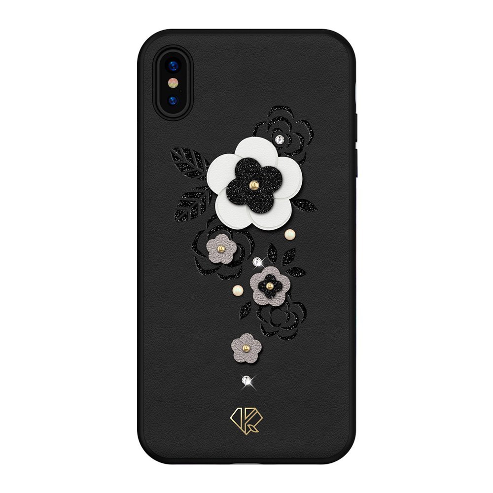 Kingxbar Petal etui ozdobione oryginalnymi Kryształami Swarovskiego iPhone XS / iPhone X czarny - Czarny