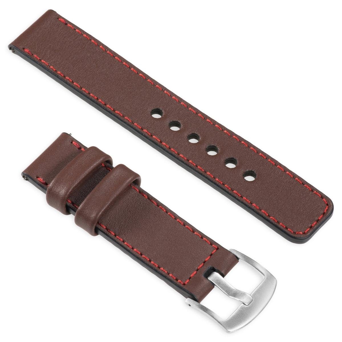 moVear moVear uBand C1 22mm Skórzany pasek do zegarka / smartwatcha | Brązowy z czerwonym przeszyciem WQU0C01RE00SLBM22B1