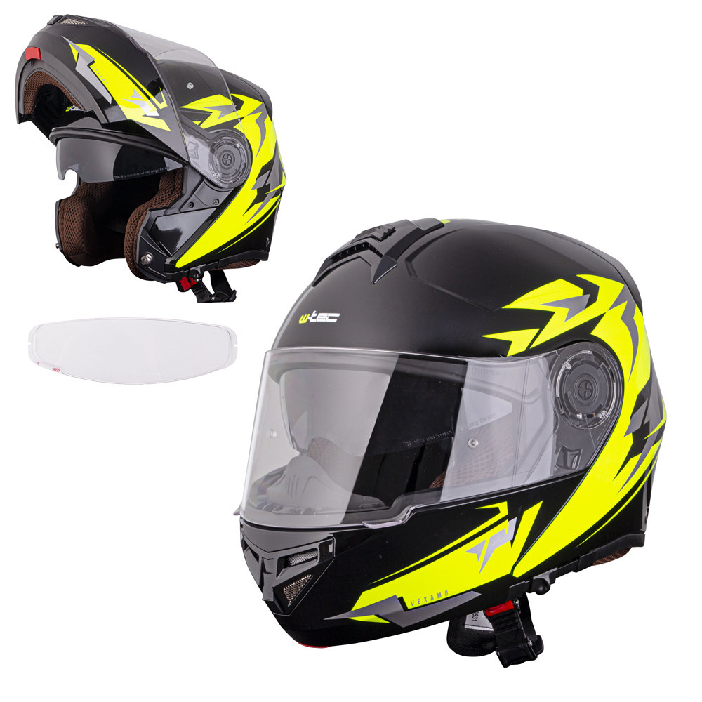 W-TEC Kask motocyklowy szczękowy z blendą Vexamo PI Graphic z Pinlockiem, Biała Grafika, S (55-56) 20617-S-2