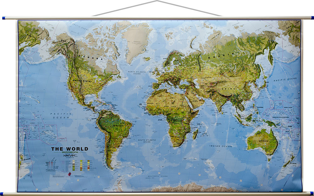 Świat mapa fizyczna z elementami środowiska 1:20 000 000 Maps International