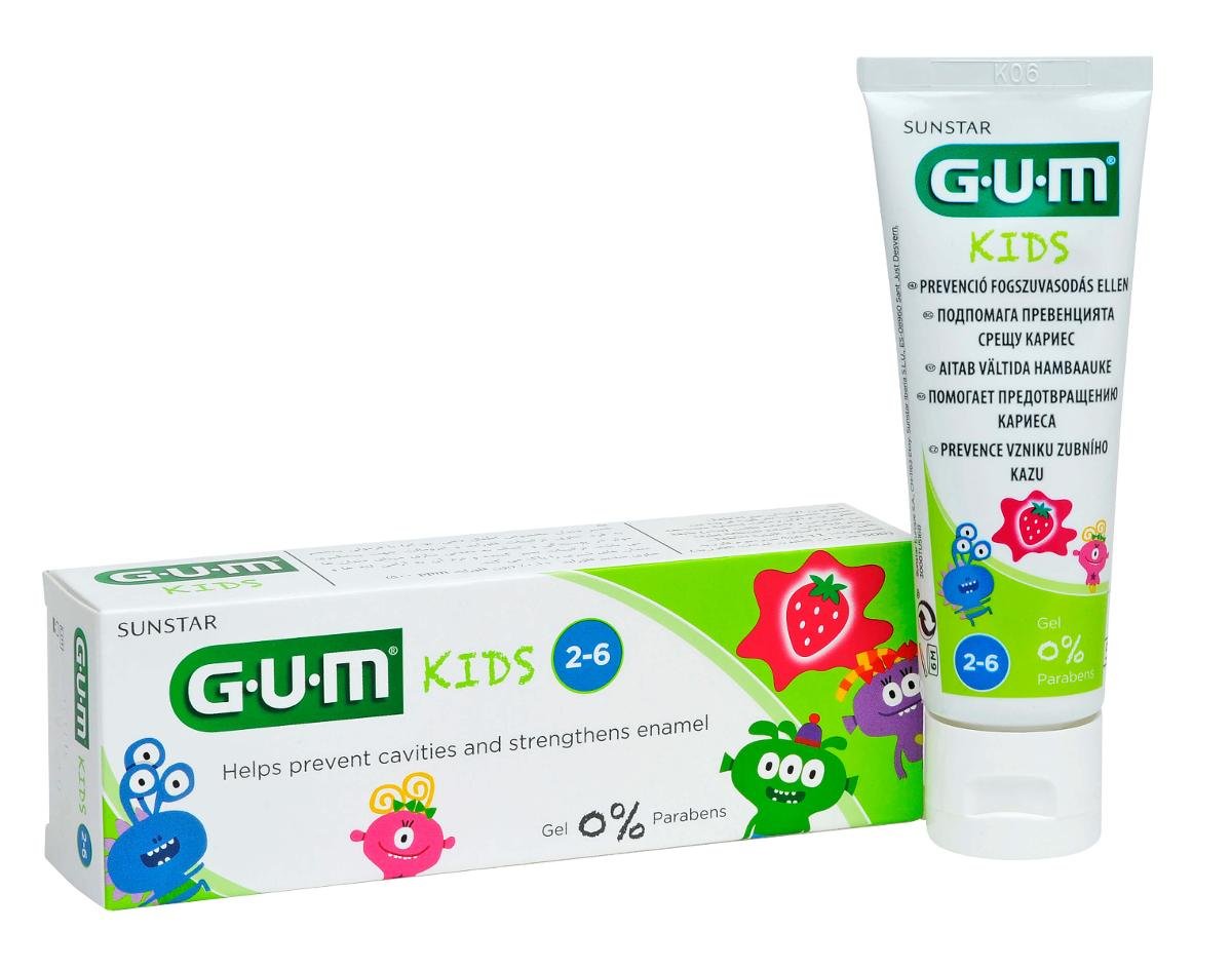 GUM Butler GUM Toothpaste Kids Monster - pasta do mycia zębów w formie żelu dla dzieci w wieku 2-6 lat, 50 ml, smak truskawkowy 3000