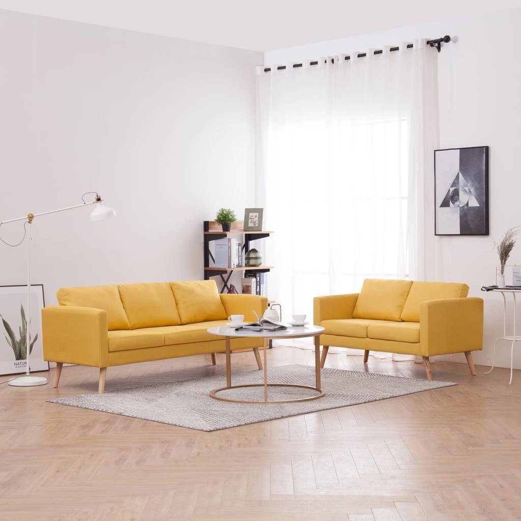 vidaXL vidaXL Zestaw 2 sof tapicerowanych tkaniną, żółty