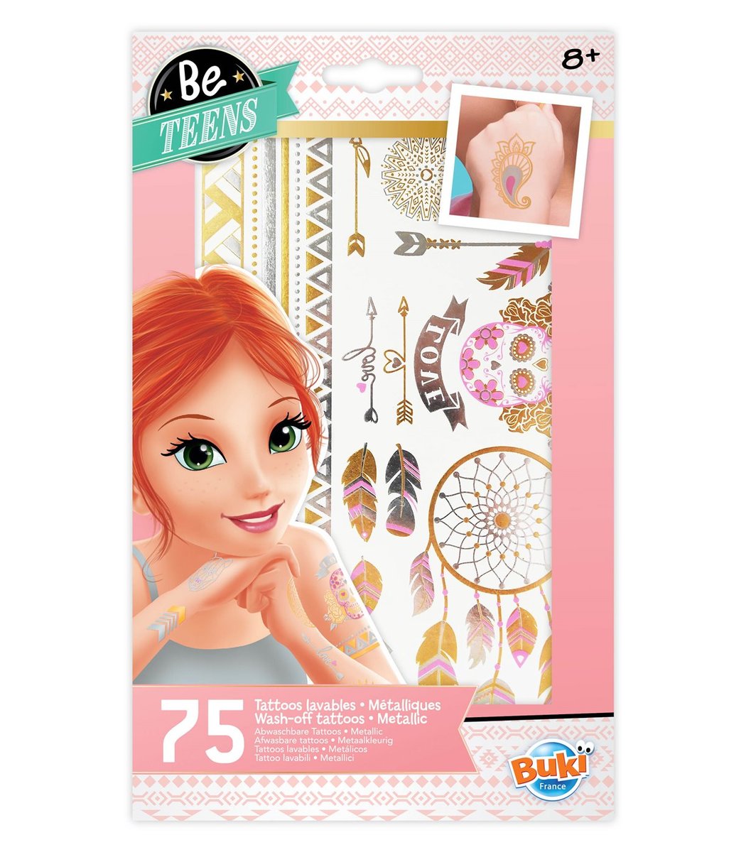 Buki France, zestaw kreatywny zmywalne tatuaże, metaliczne