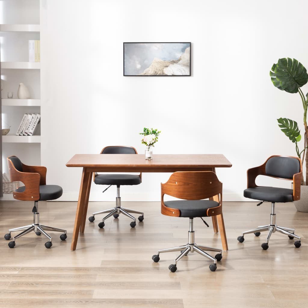 vidaXL Krzesła obrotowe, 4 szt., czarne, gięte drewno i sztuczna skóra