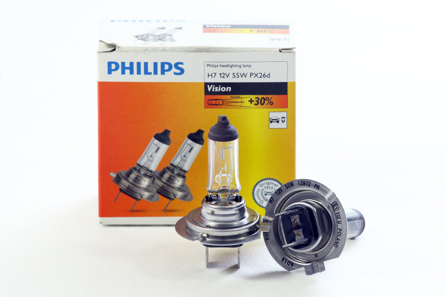 Żarówki PHILIPS H7 12V 55W Vision +30% światła, 2 sztuki
