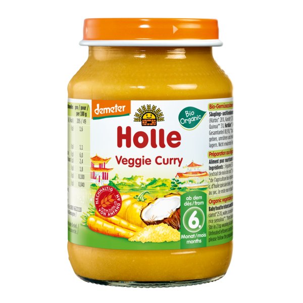 Holle Bio Danie dla niemowląt Wegetariańskie curry (dynia, marchewka, mleczko kokosowe, quinoa) 190g po 6 miesiącu