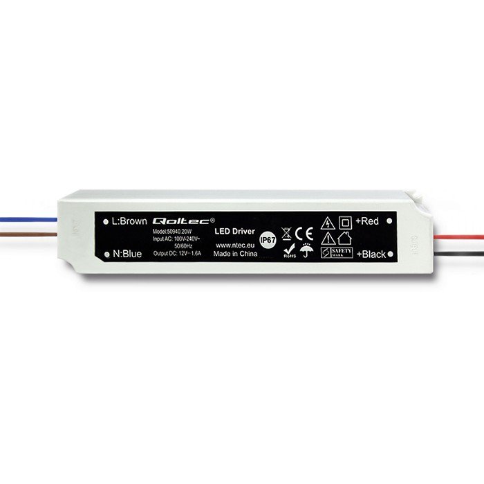 Qoltec Zasilacz impulsowy LED IP67 | 20W | 12V | 1.6A 50940