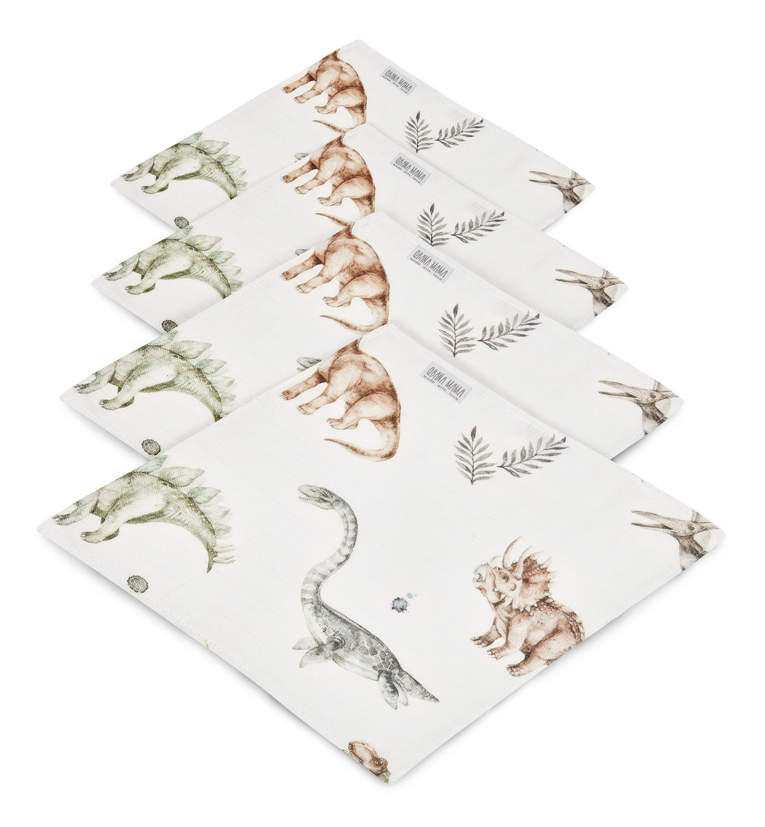Qbana mama, Chusteczki muślinowe/Pieluszki bambus, Dinosaur, 30x30 cm, 4-pak