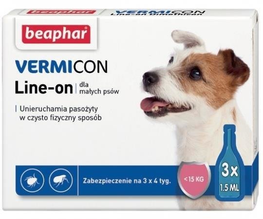 Beaphar Vermicon Line-On krople dla psów do 15kg 3x1.5ml