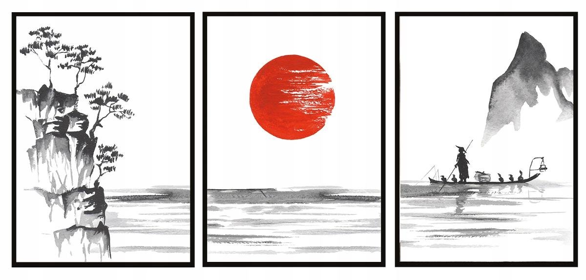 Plakaty w ramie E-DRUK Tryptyk Japonia, 53x73 cm