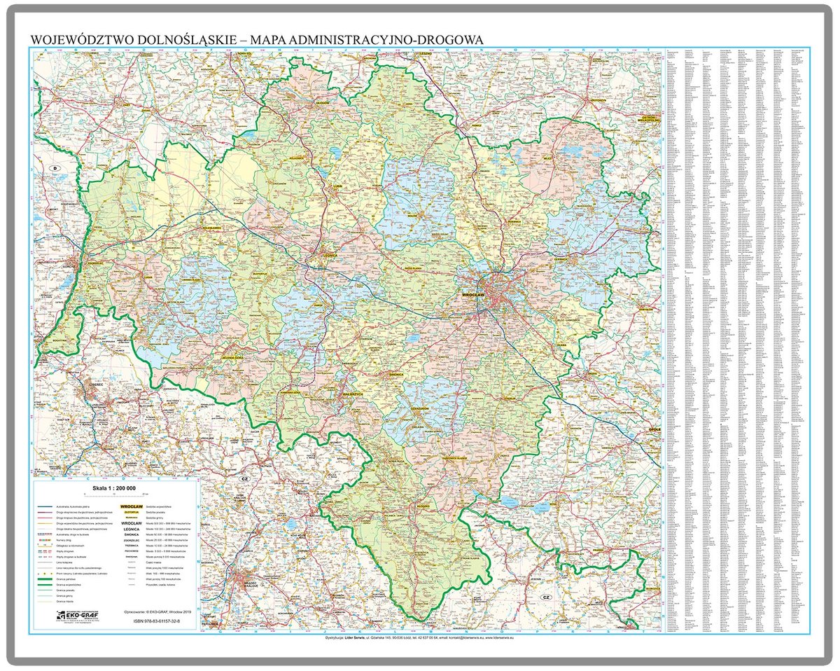 EkoGraf, Województwo dolnośląskie mapa ścienna na podkładzie w drewnianej ramie, 1:200 000