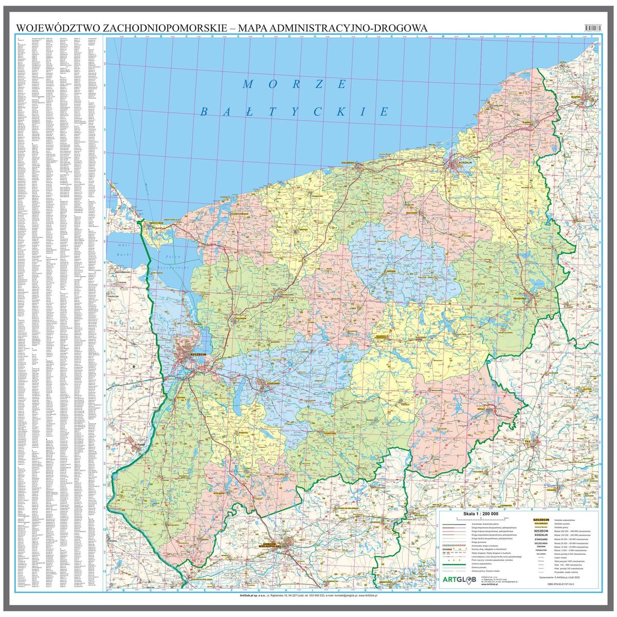 EkoGraf, Województwo zachodniopomorskie mapa ścienna na podkładzie do wpinania - pinboard, 1:200 000