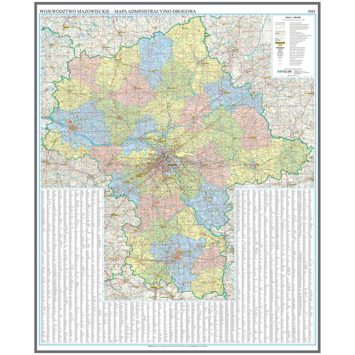 EkoGraf, Województwo mazowieckie mapa ścienna administracyjno-drogowa na podkładzie do wpinania - pinboard, 1:200 000