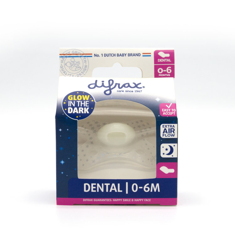 Difrax GL799 smoczek, Dental, 0-6 miesięcy, biały
