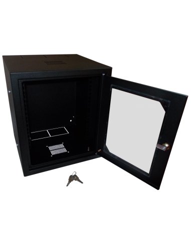 Szafka wisząca 10" 6U głęb. 300 mm, niedzielona, drzwi szklane, kolor czarny