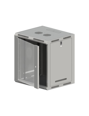 Szafa wisząca 19" 15U 600x500, niedzielona, drzwi szklane jednoskrzydłowe, tył osłona pełna, osłony boczne ruchome perforowane,