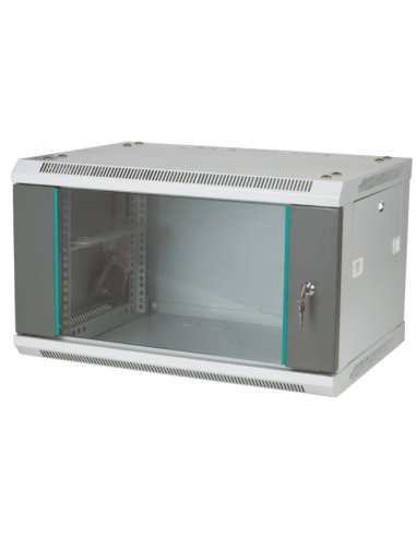 Szafka rack wisząca 19" 4U 600x450, niedzielona, drzwi szklane jednoskrzydłowe, tył osłona pełna, osłony boczne zamykane na kluc