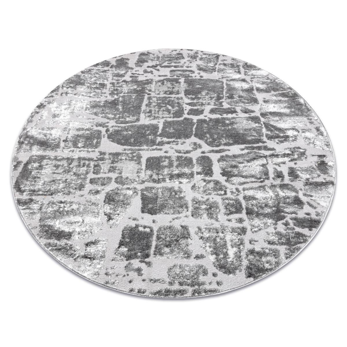 Dywan nowoczesny MEFE Koło 6184 Kostka brukowa cegła - Strukturalny, dwa poziomy runa ciemnoszary, koło 160 cm