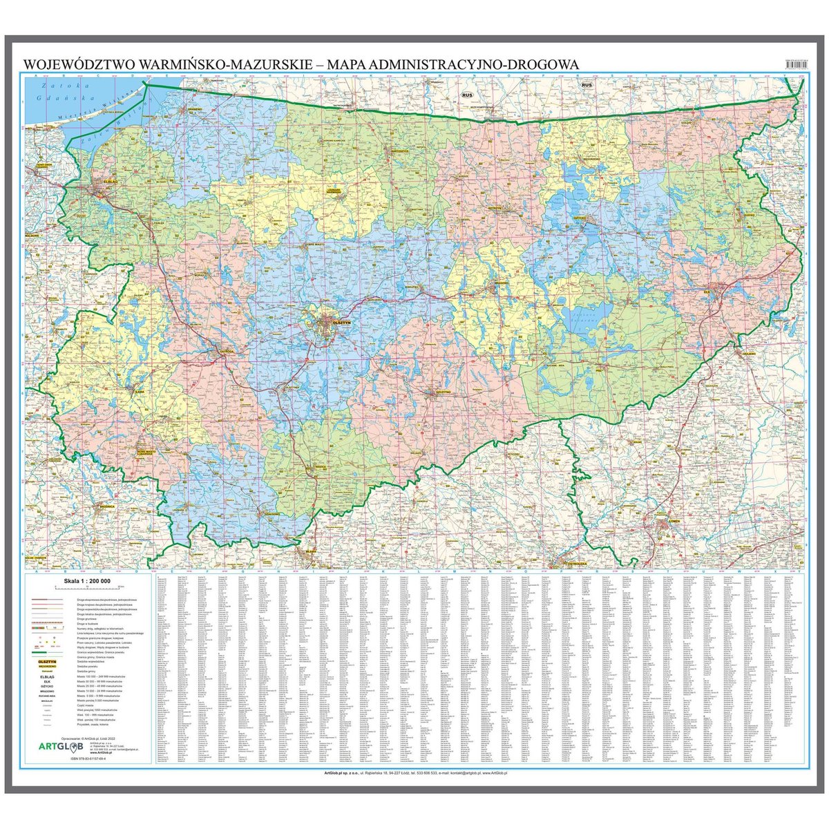Opinie o Województwo warmińsko-mazurskie mapa ścienna na podkładzie do wpinania - pinboard, 1:200 000, ArtGlob