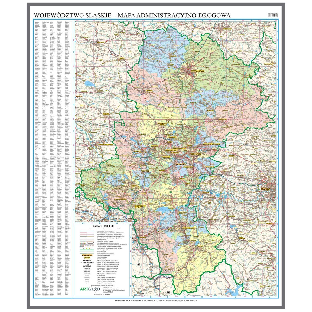EkoGraf, Województwo śląskie mapa ścienna na podkładzie do wpinania - pinboard, 1:200 000
