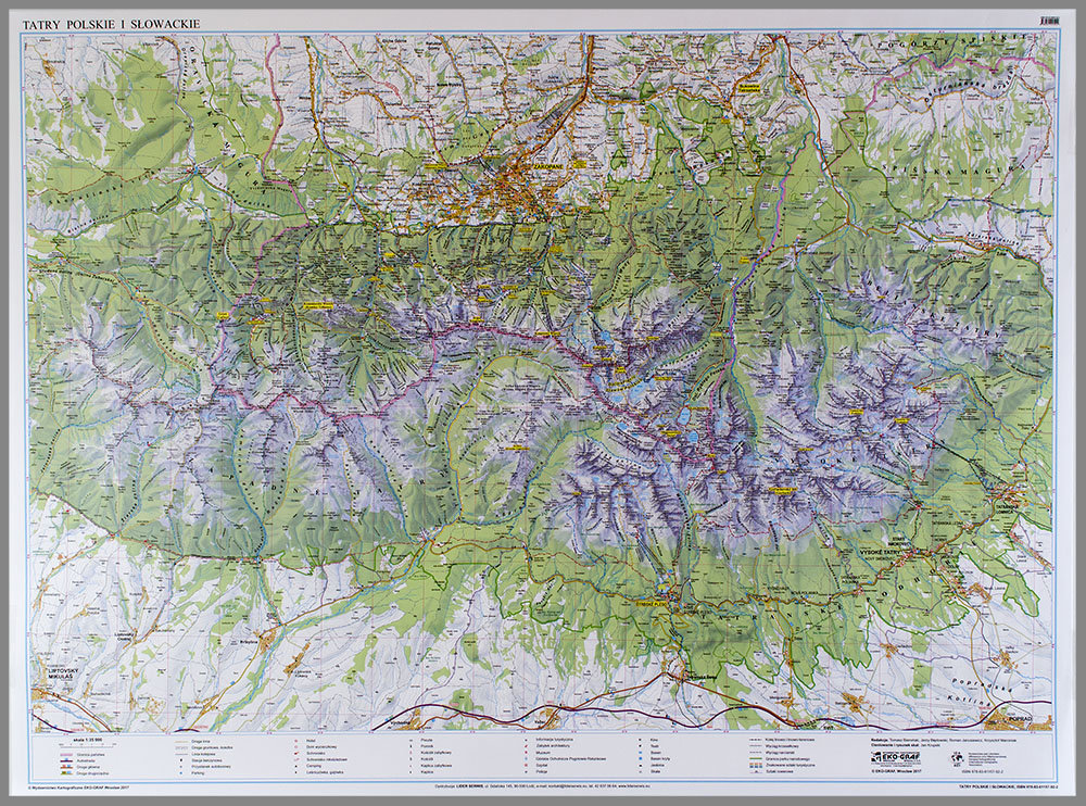 EkoGraf, Tatry polskie i słowackie mapa ścienna na podkładzie w drewnianej ramie, 1:35 000