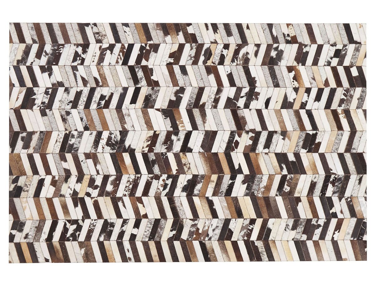 Beliani Dywan patchwork skórzany 140 x 200 cm brązowo-biały AKYELE