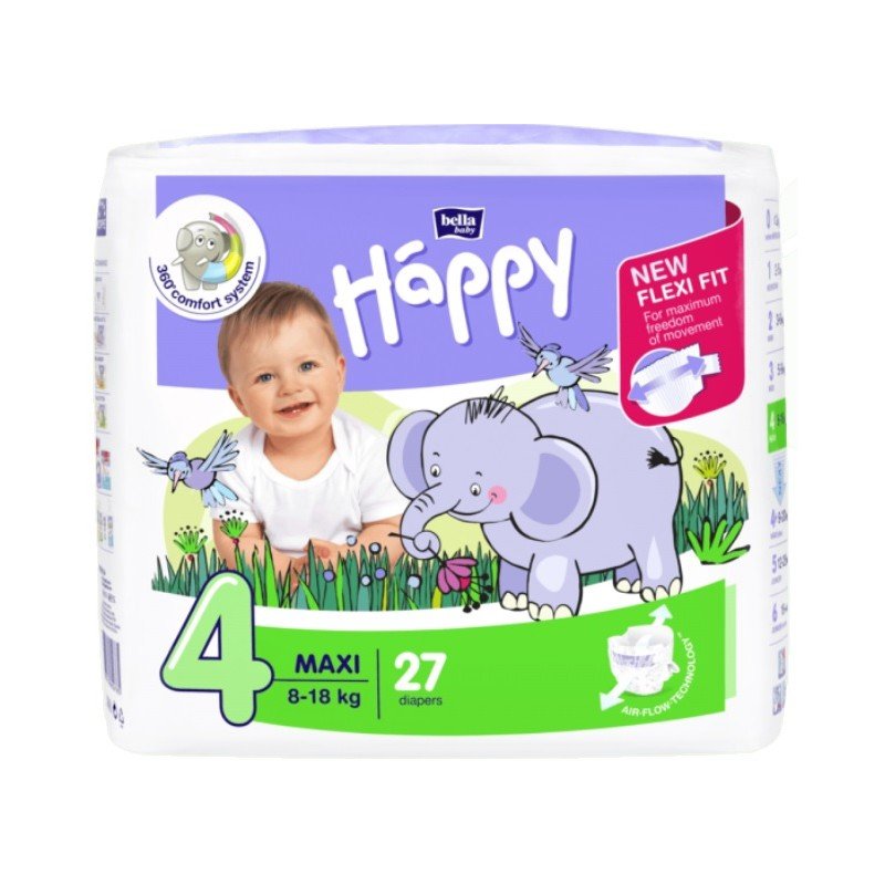 Bella baby happy Pieluszki Baby Happy New Flexi Fit Maxi (4) 8-18 kg 27 szt. BB-054-LU27-014