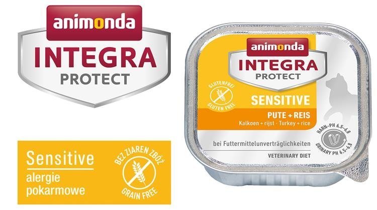 Animonda Integra Protect Sensitive dla kota smak indyk z ryżem tacka 16x100g